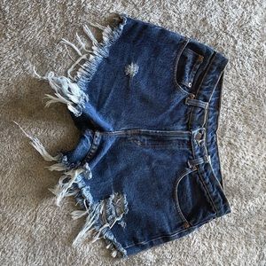 High Ripped raw hem Denim shorts